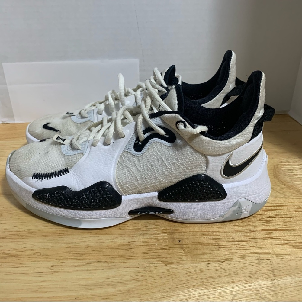 Nike Paul George 5 TB‎ Men's 8.5 White Black Athletic Shoes Sneakers DA7758-100